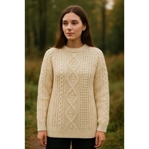 VTG Blarney Sweater Womens 40 Irish Aran Wool Chunky Cable Knit Fisherman Cabinc